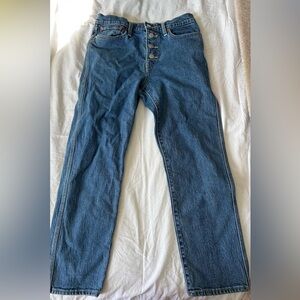 Women's Straight Leg Blue Denim Jeans with Button Fly